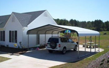Pictured here is a white 20x21 rounded style metal carport which is the most common size.