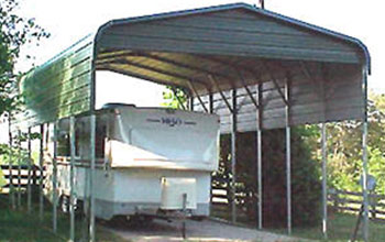 Tall and narrow carport or trailer cover that works to protect motor vehicles and campers.